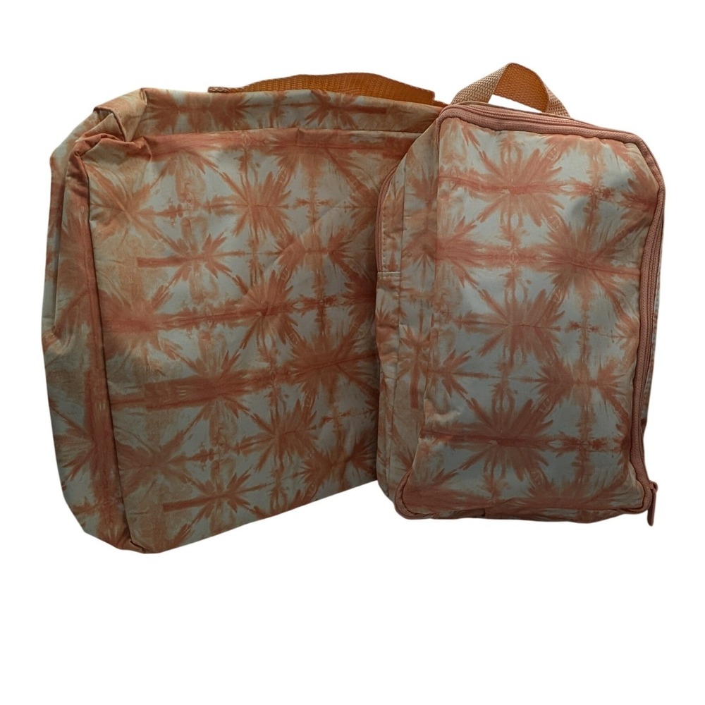 NWOT Thirty-One Packing Cubes Peach Tie-Dye Palm Print Travel Organizer Set of 2 - Picture 4 of 6